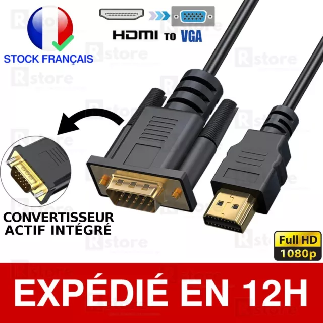 Câble Hdmi Mâle Vers Vga Mâle 1.8M Convertisseur Actif Hdtv 1080p Compatible