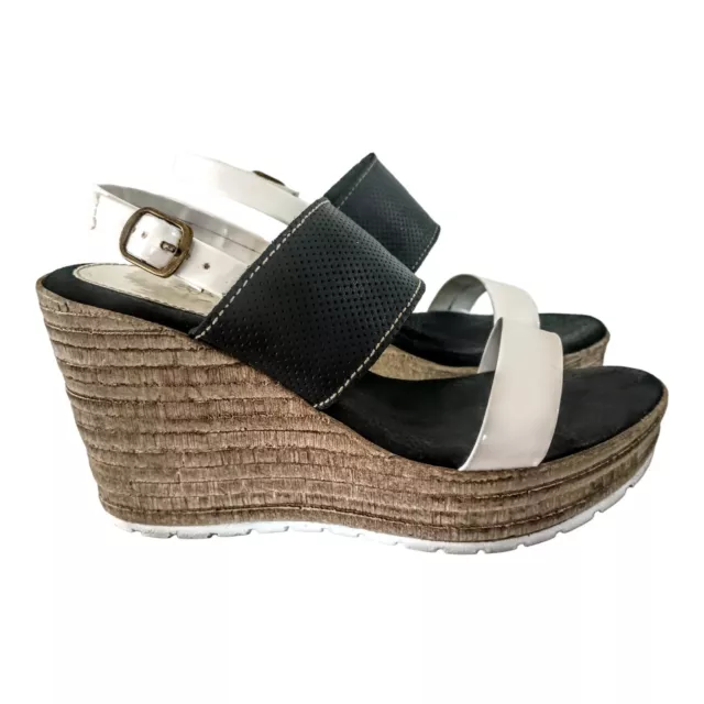 SBICCA Shoes Wedges Sandals Slingback Black White Modern Summer Size 38 7 7.5