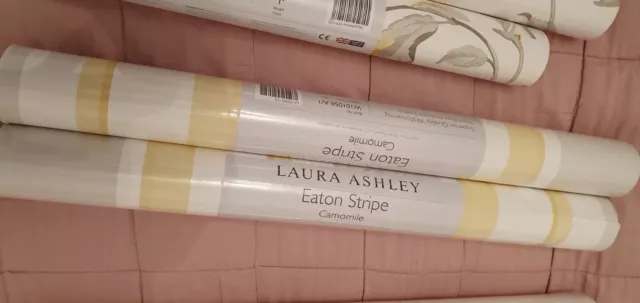 laura ashley EATON STRIPE CAMOMILE wallpaper 2 rolls the same batch .