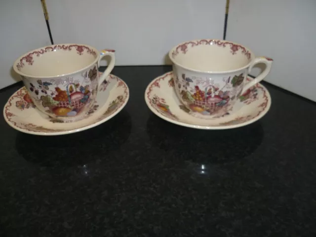 Vintage Masons Fruit basket 2x Breakfast cups and saucers