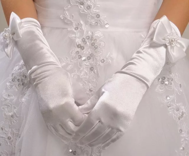 First Holy Communion Gloves White Satin Long-Flower Girl-Bridesmaid