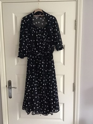 MICHAELA LOUISA. Size 16.  Navy Blue/ White spot dress and top.