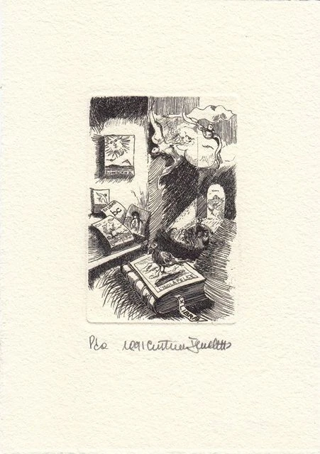 Exlibris Bookplate Radierung Cristiano Beccaletto 1948 Bücher Vogel
