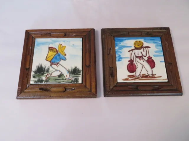 VTG Hand Painted Rustic Tiles from California Scenes of men working in field