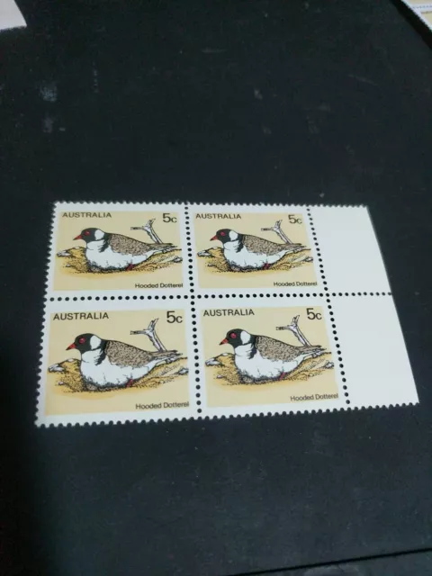 Australia Stamp: Hooded Dotterel , Birds, 5c 5 cent Full gum , block of 4