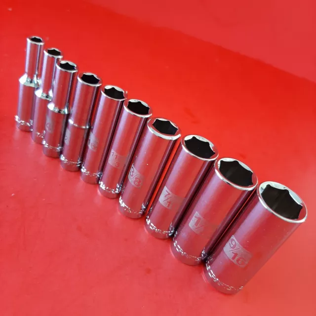 New Craftsman Easy Read 10 Piece 1/4 Drive SAE 6 PT Deep Socket Set 3/16-9/16"