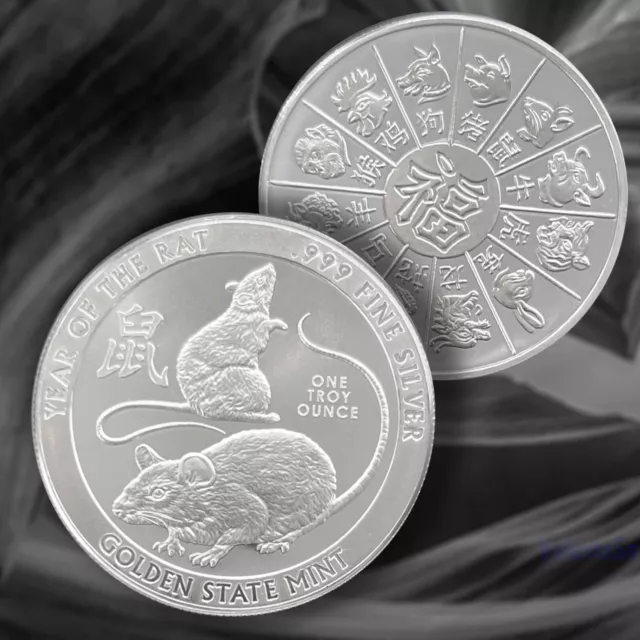 1 oz Silver Round -Year of the Rat  .999 FINE SILVER BU IN A CAPSULE