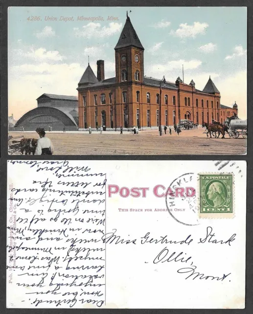 1912 Railroad Depot Postcard - Minneapolis, Minnesota - Union Station