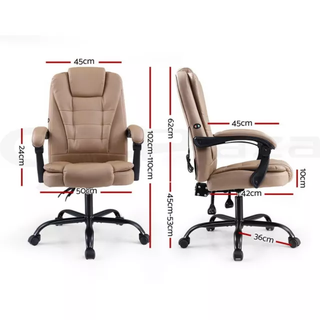 Artiss Massage Office Chair PU Leather Recliner Computer Gaming Chairs Espresso 2
