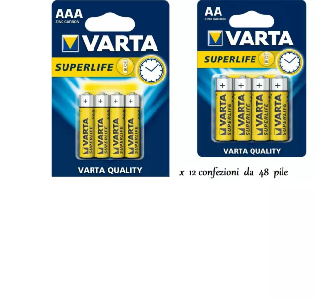 12 CONFEZIONI 48 Stilo AA Sum3 R6 - Ministilo AAA R03 Batterie Pile VARTA 1.5v ,