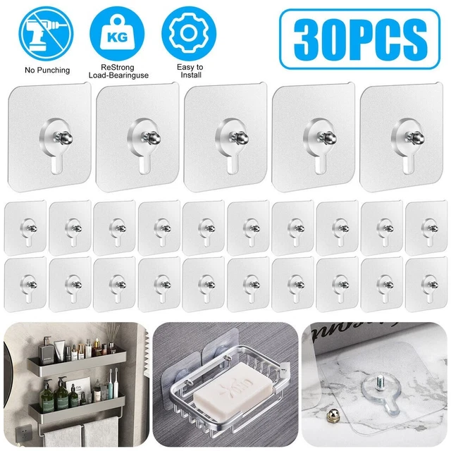 30Pcs Free Punching Seamless Screw Sticker Self Adhesive Hanging Hooks Reusable