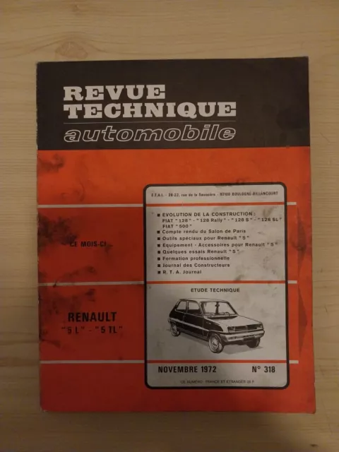 Revue Technique RENAULT 5 R5 L TL R 1220 R 1221 R 1222 Rta Evolution Fiat 500