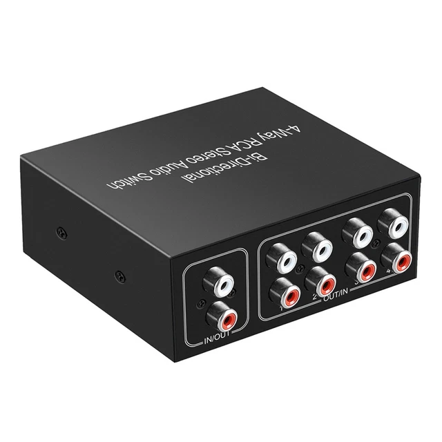 4 Ports Bi-Directional RCA Audio Switcher Box Audio Rotary Switch Plug Play Audi
