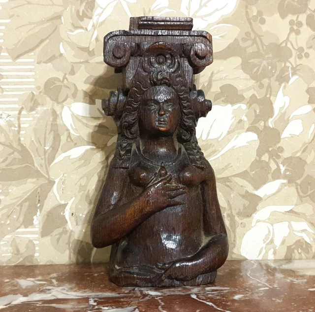 17 th c Caryatid carving corbel bracket - Antique french architectural salvage .