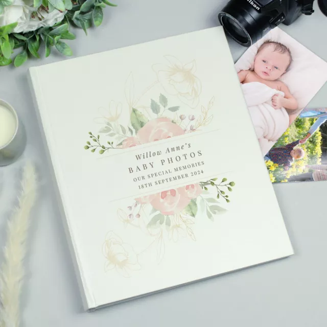 Personalised Traditional Floral Watercolour Names Mr & Mrs Photo Album Wedding