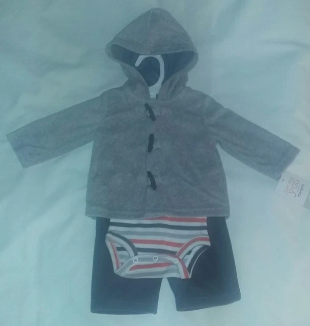 NEW Carter's JOY 3 Months Baby Boy Bodysuit + Pants + Hooded Jacket 3-Piece Set