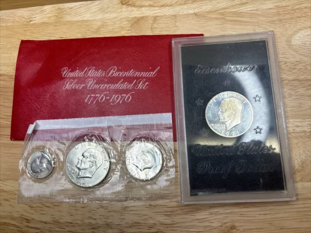 1971 + 1976 US Mint Bicentennial 40% SILVER Uncirculated UNC 3 Coin Set (4coins)
