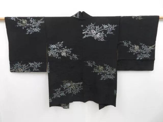 3405T02z570 Vintage Japanese Kimono Silk HAORI Branch Black