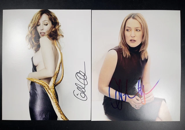 X-Files Gillian Anderson Lot Of Two Autographed Signed Photos