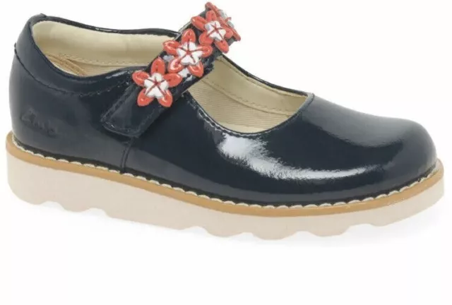 Clarks Crown Petal Girls Navy Patent Leather Shoes Size 10F