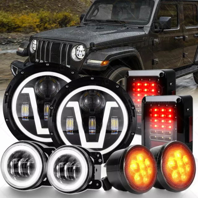 7" LED Headlights Fog & Turn Signals Tail Lights Combo For Jeep Wrangler JK JKU