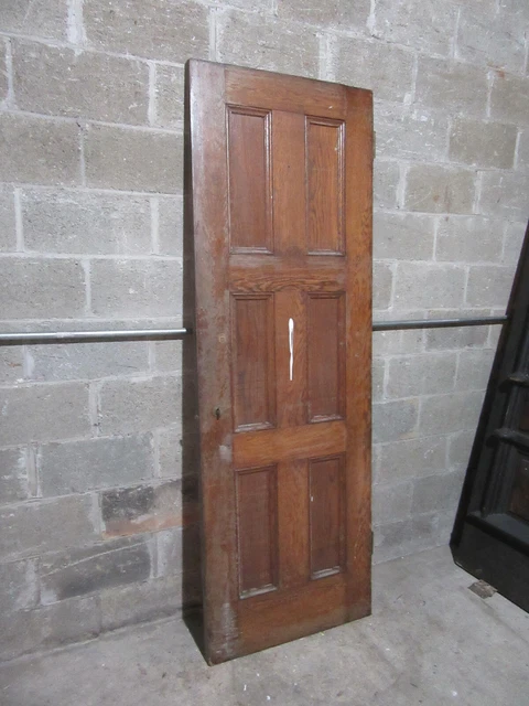 ~ ANTIQUE OAK 6 PANEL DOOR WITH HARDWARE BB ~ 28 x 81.5 ARCHITECTURAL SALVAGE 2