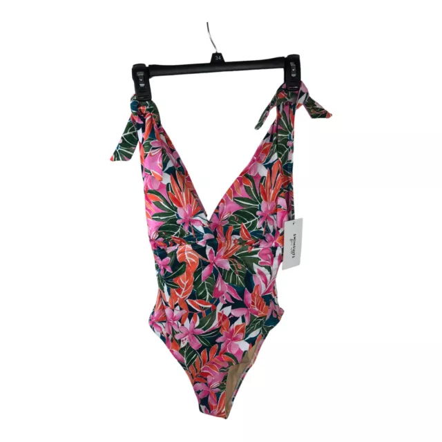 Swimsuits For All Womens Plus Size 6 One Piece Pink Floral Tie Strap 66-1566-0