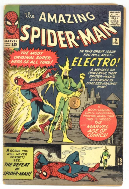 Amazing Spider-Man #9 GVG Steve Ditko! 1st app + origin ELECTRO 1964 Marvel R025