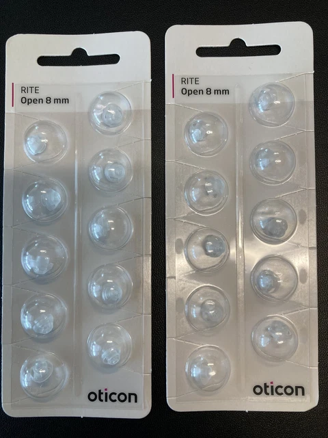 2 paquetes de cúpulas abiertas Oticon 8 mm RITE - 20 cúpulas en total