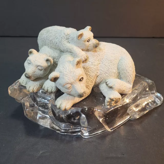 Vtg House of Lloyd 3 Sleeping Polar Bears Family on Glass Ice Figurine Decor