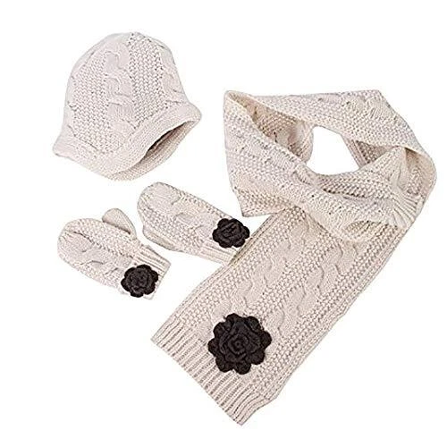 Baby Girls Warm Cable Knit Hat Scarf mitten 3PC, Beige2, Size Medium nsKT