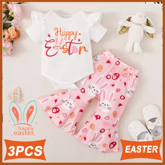 Easter 3pcs Newborn Baby Girl Clothes Kids Outfits Bodysuit Tops Pants Clothes