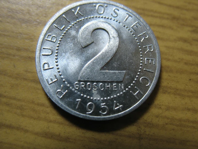 Austria  2 Groschen Unc 1954 Coin . Only 5   Coins Randomal From Bag .