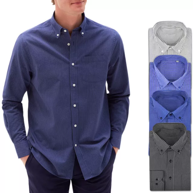Camicia Uomo Cotone Righe Con Taschino Regular Fit Button Down Elegante VEQUE