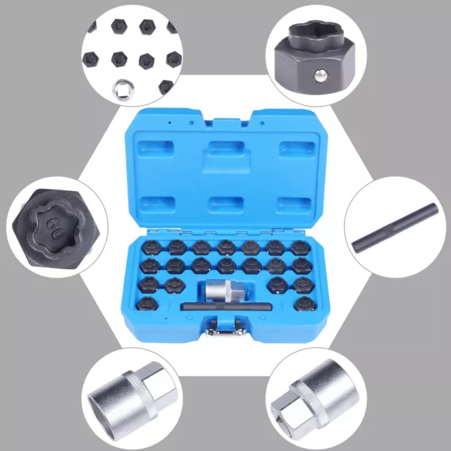 22pcs Universal Locking Lug Nut Master Key Set Wheel Lock Removal Tool For BMW