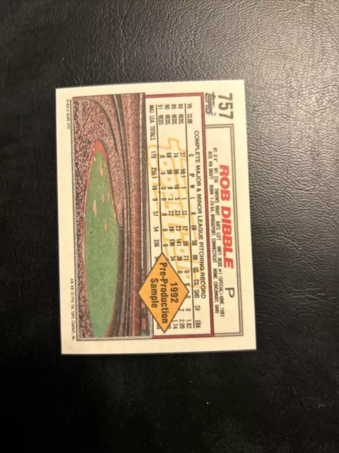 Crr #757, Rob Dibble Cincinnati Reds, 1992 Topps Gold pre production sample