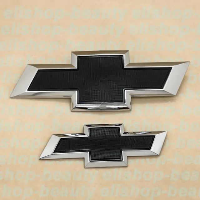 NEW 2015-2020 Chevrolet Tahoe Suburban Front & Rear Chrome Black Bowtie Emblems