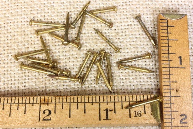 OLD 5/8” BRASS color BRADS 25 NAILS Escutcheon Pins ANTIQUE patina 15 gauge