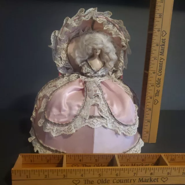 Antique PINK Boudoir Bed Headboard Lamp Light Shade Silk Lace Half Doll