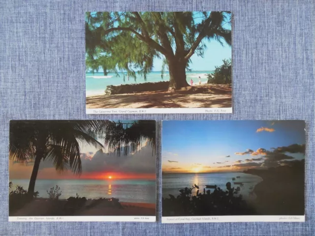 Cayman Islands Beach Sunset Vintage Postcard lot (3) posted 1984 Sea Pine Tree