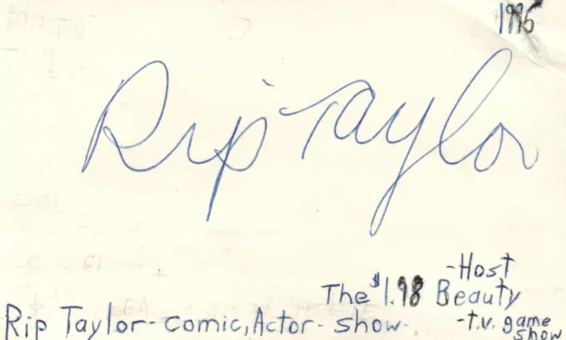 Rip Taylor Comedian Actor TV Host Movie Autographed Signed Index Card JSA COA