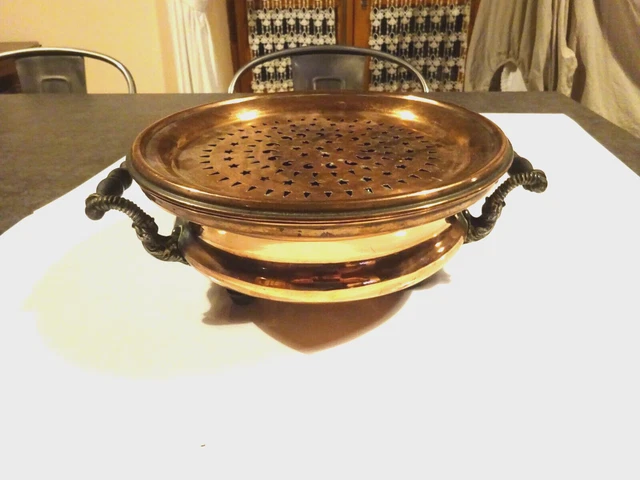 Petit Chauffe-Plat Ancien 19e – Cuivre Rouge Original – Alcool – Vintage