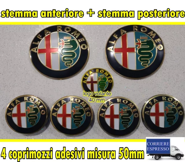 Kit Fregio Stemma Alfa Romeo Mito 147 Giulietta  156 Gt Logo Dorato 7 Pezzi