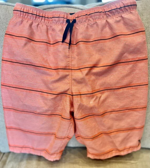 Hurley swim suit shorts trunks black white orange striped kids youth L 14/16 ela