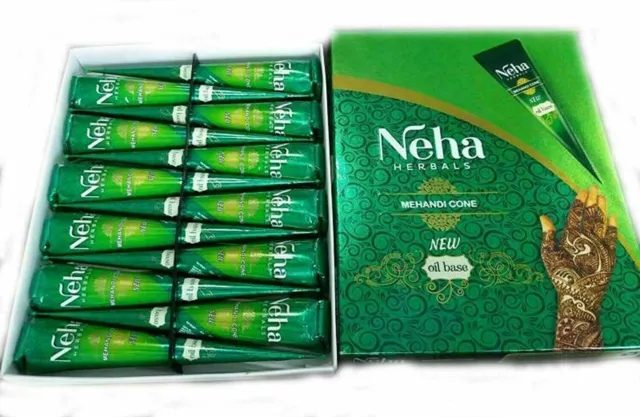 Neha Natural Oil Based Henna Mehandi Cones Temp Tattoo 12 Pcs Free Gift Inside