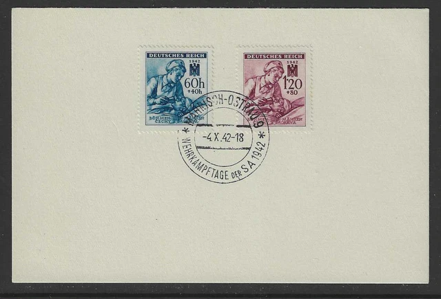 Böhmen & Mähren Karte mit Briefmarken-Satz Mi. Nr. 111-112 Sonderstempel v. 1942