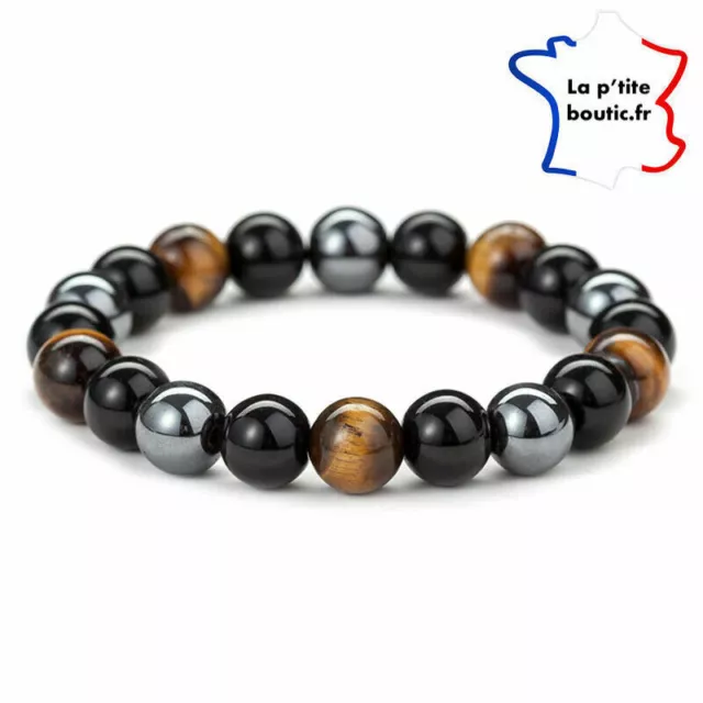 ⭐️ Bracelet perles de Pierre Hématite Œil de Tigre Homme Femme 8 mm ⭐️