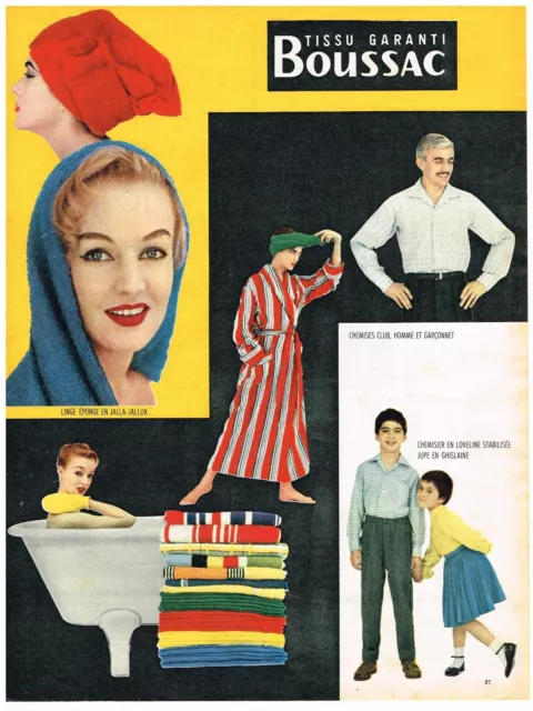 PUBLICITE ADVERTISING  1956   BOUSSAC  linge de maison tissu