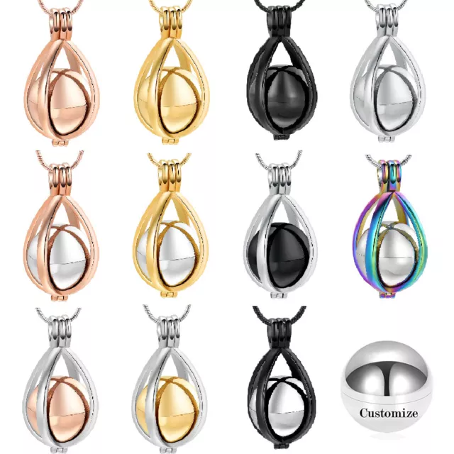 Teardrop with Hollow Ball Urn Pendant Memorial Cremation Urn Necklace Jewellery