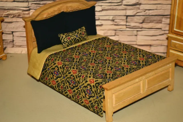 Miniature Dollhouse Bedspread/Comforter 3 Pillows Handmade 1:12 Classy & Elegant